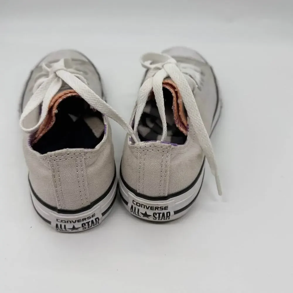 Sz 2 Youth Girls Converse All Star Low Top Light Grey Sneakers Shoes